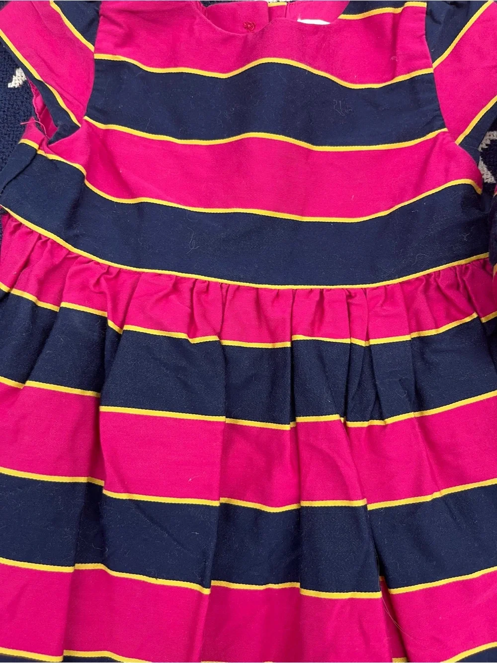 Ralph Lauren Navy Hot Pink Yellow Striped Dress with Bloomers Size 12 Month